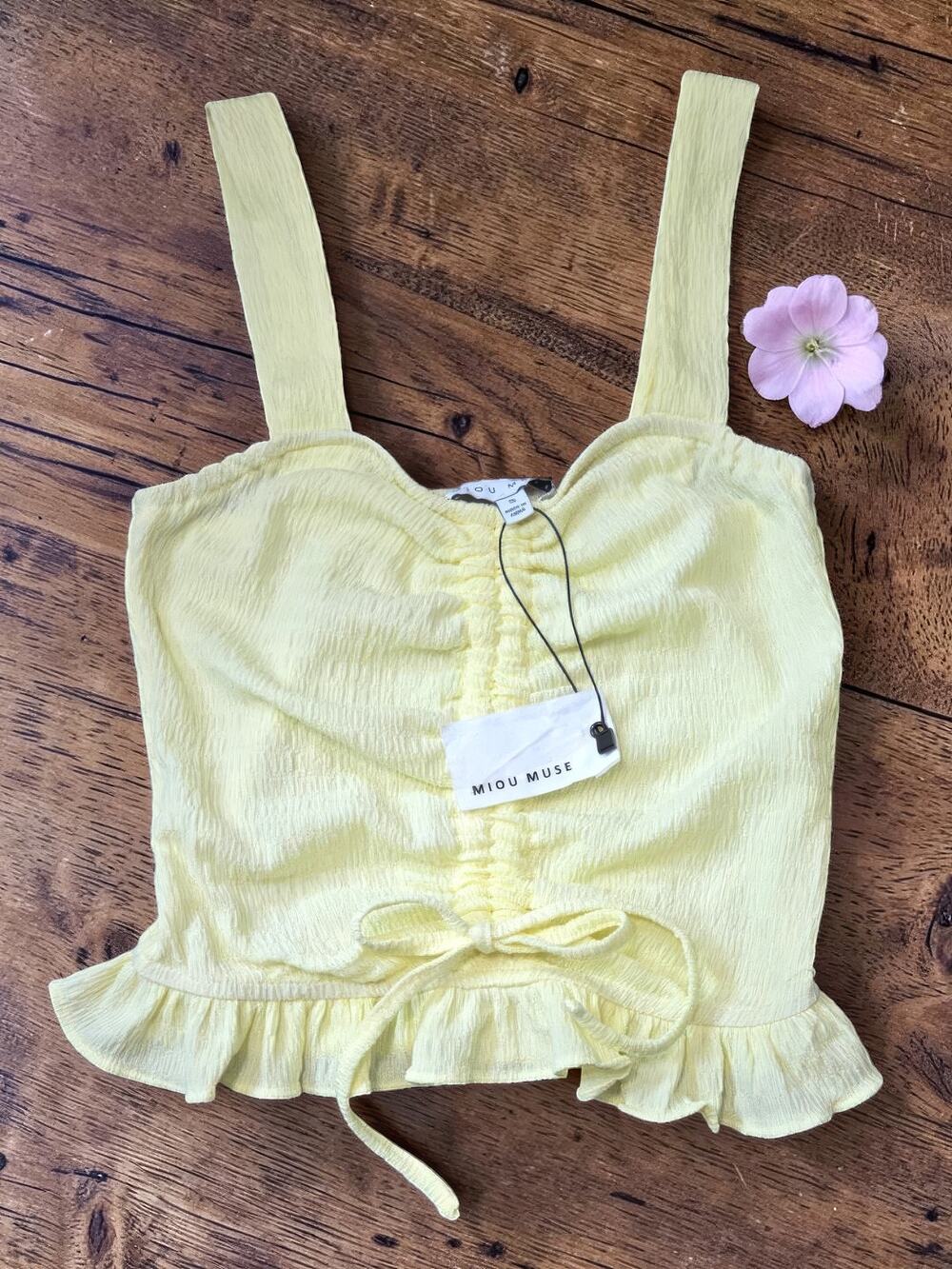 New MIOU MUSE Yellow Soft Tie Front Feminine Tank Top  S